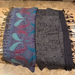 Pashmina Blue and Purple Paisley Scarf 2 pieces